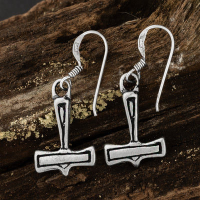 Thor's Hammer Earrings, Silver