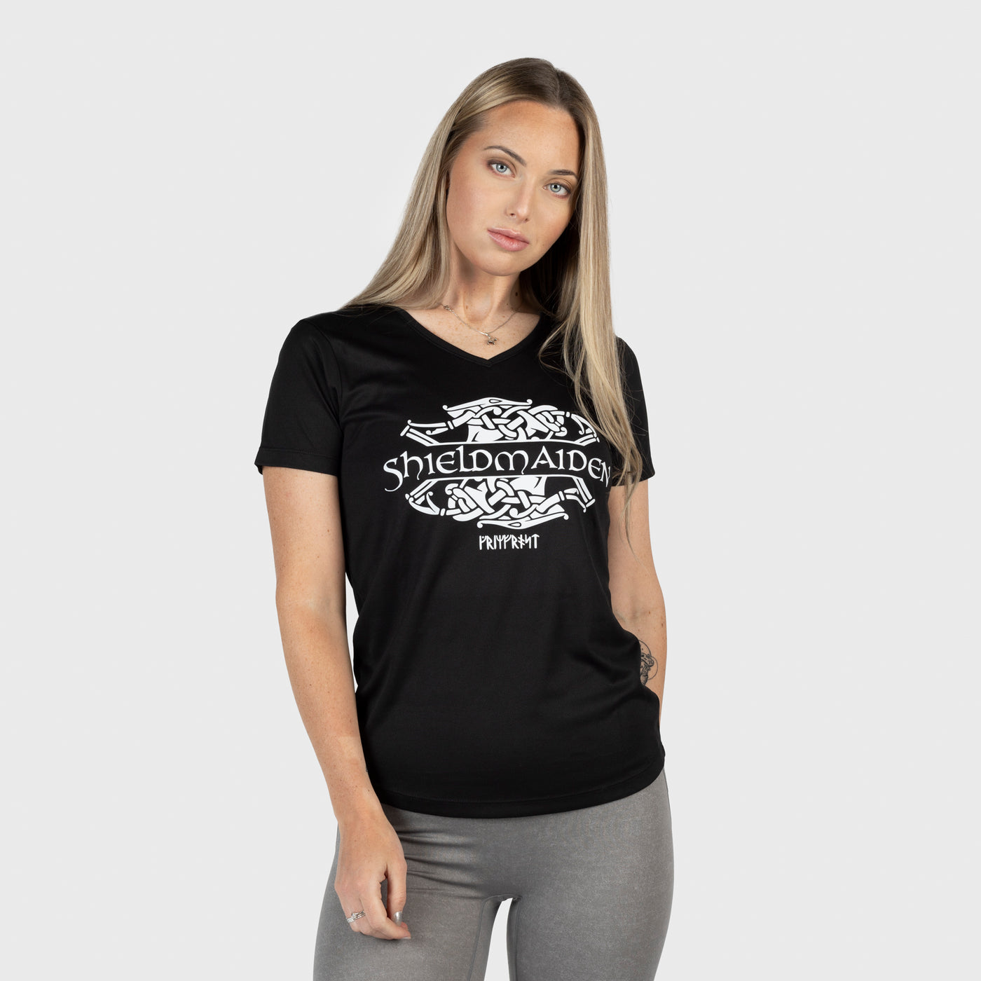 Sport V-Neck T-Shirt, Shieldmaiden, Schwarz