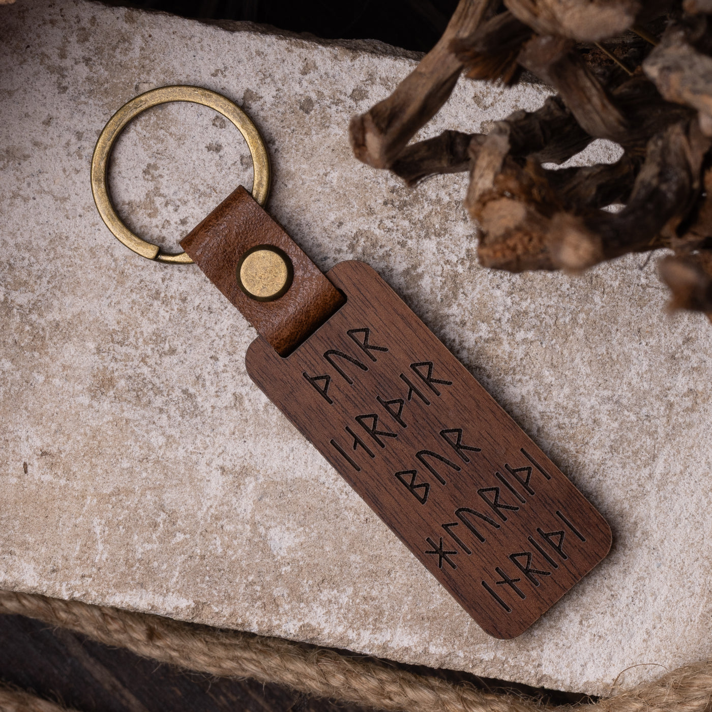 Runic Thor Keychain, Wood