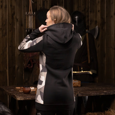 Damen Hoodie Half-Zip, Schwarz und Tarnmuster