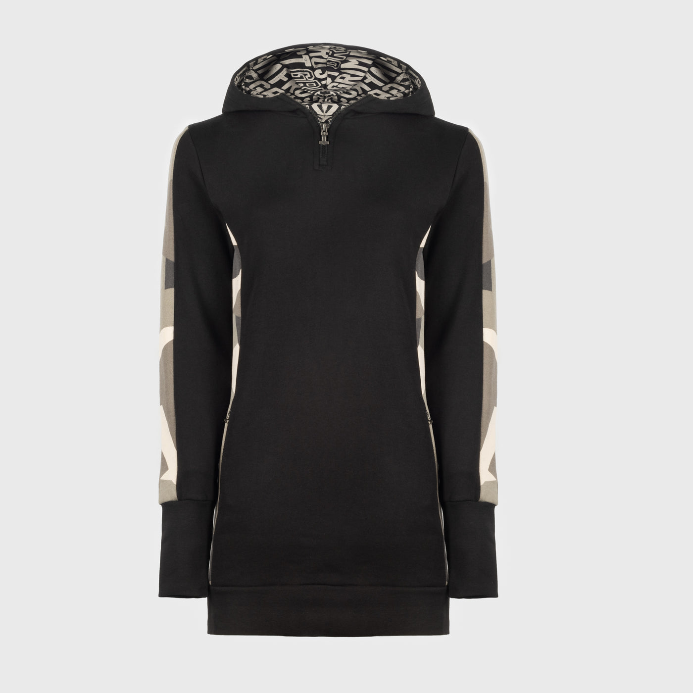 Damen Hoodie Half-Zip, Schwarz und Tarnmuster