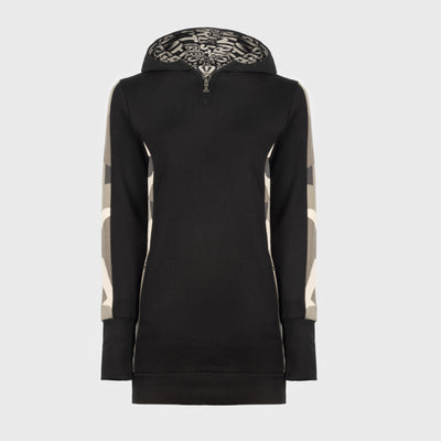 Damen Hoodie Half-Zip, Schwarz und Tarnmuster