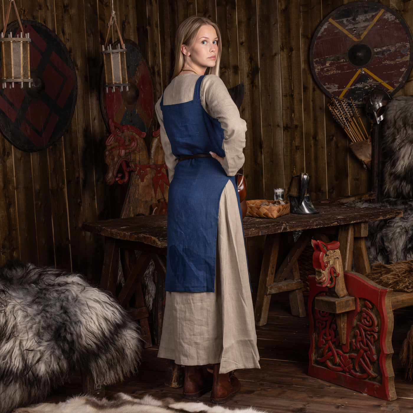 Viking Apron, Linen, Blue