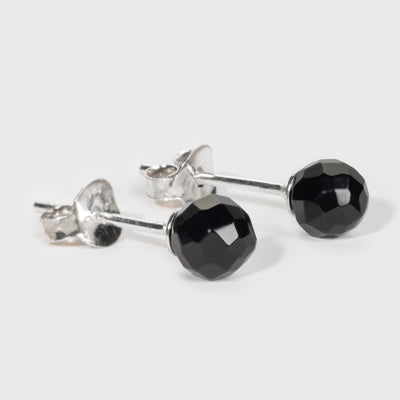 Schwarzer Onyx im Rundschliff Silber-Ohrstecker