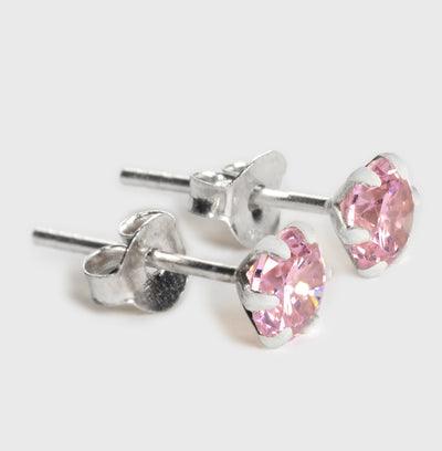 Rosa Zirkon und Silber Ohrstecker