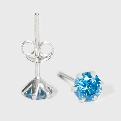 Blauer Zirkon und Silber Ohrstecker