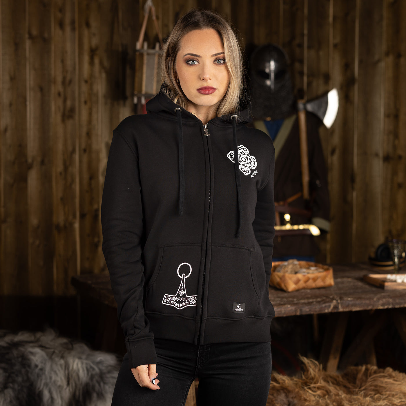 Damen Premium Zoodie, Odin, Schwarz