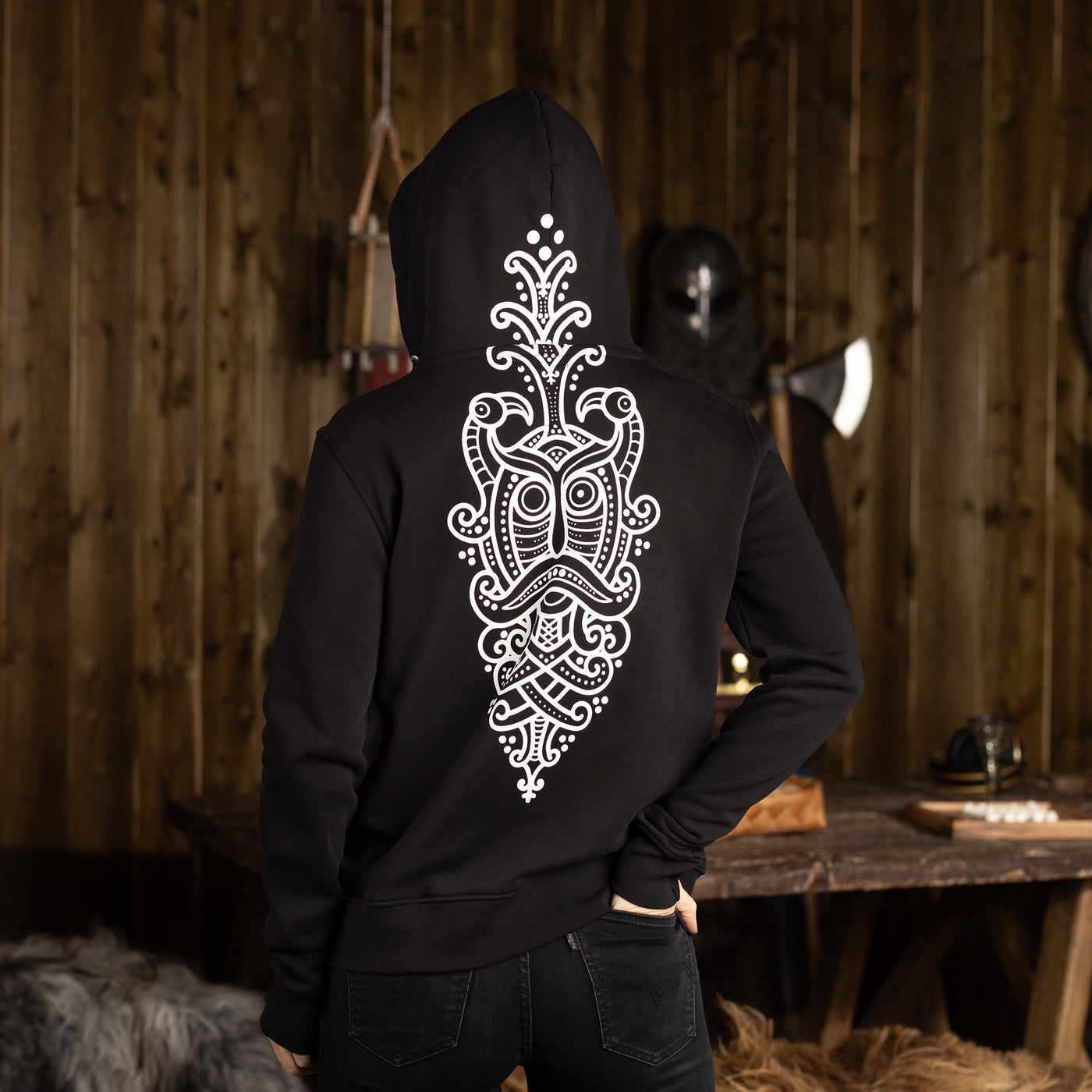 Damen Premium Zoodie, Odin, Schwarz