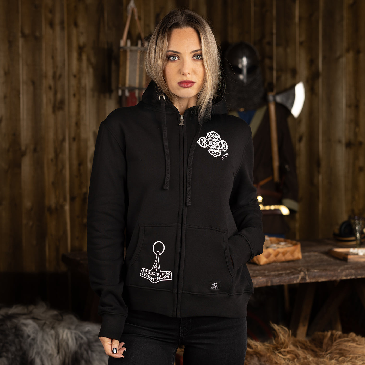 Damen Premium Zoodie, Volund, Schwarz