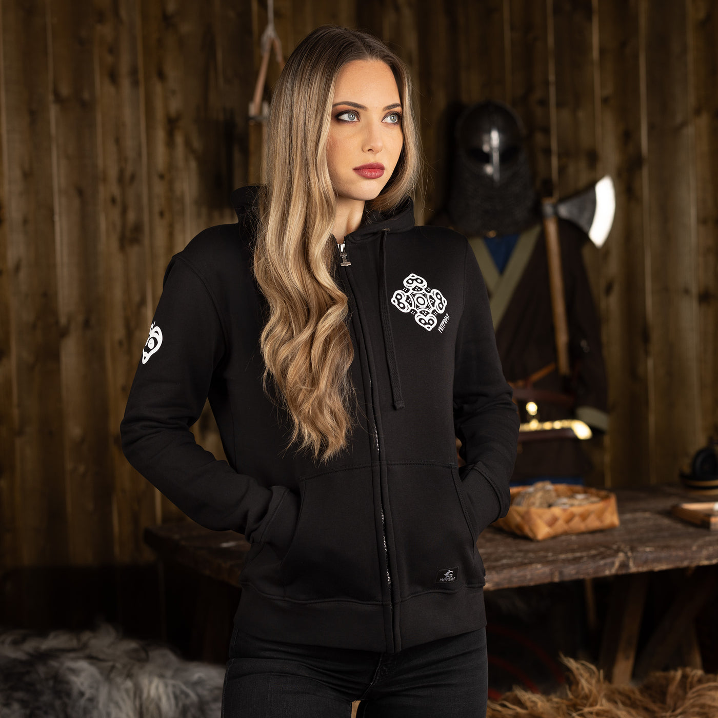 Damen Premium Zoodie, Varby, Schwarz