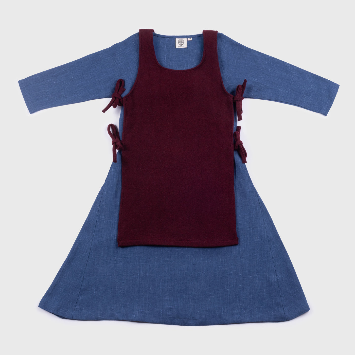 Kinder Schürzenkleid, Blau / Rote Schürze