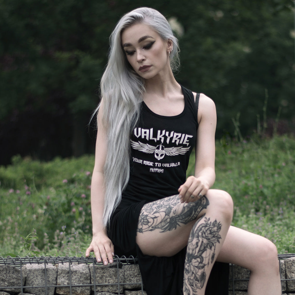 Damen Premium Tank, Valkyrie, Schwarz