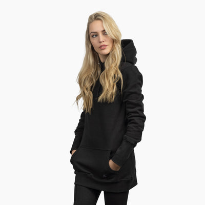 Damen Premium Longline Hoodie, Grimfrost, Schwarz