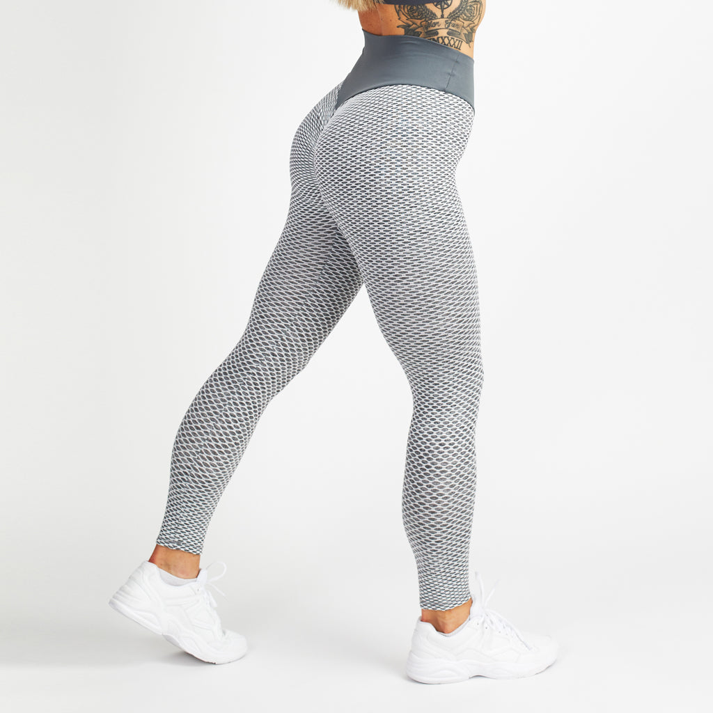 Honeycomb Scrunch Leggings, White/Grey