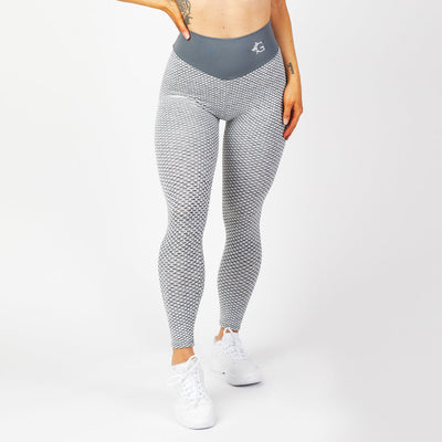 Honeycomb Scrunch Leggings, White/Grey