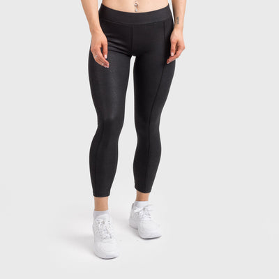Medium Waist Leggings, Leather Look, Black