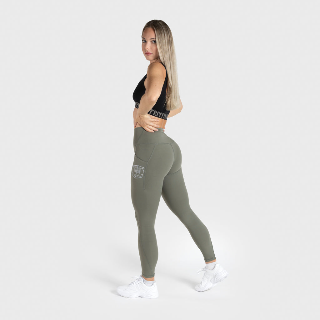High Waisted Clan Helmet Leggings, Tea Green