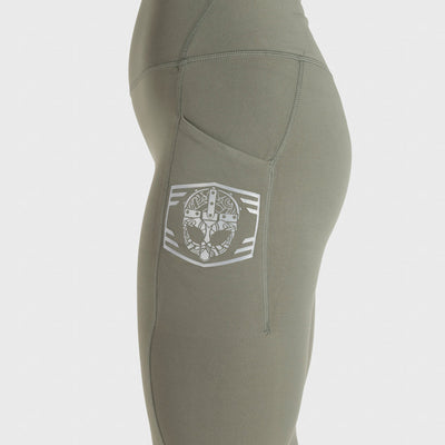 High Waisted Clan Helmet Leggings, Tea Green