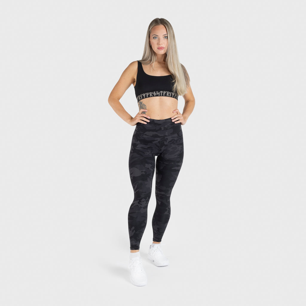 High Waisted Camo Leggings, Black