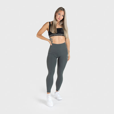 High Waisted Clan Helmet Leggings, Smokey Green