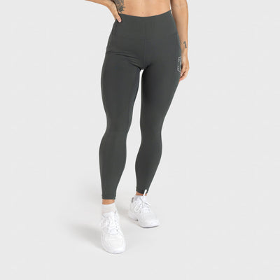 High Waisted Clan Helmet Leggings, Smokey Green