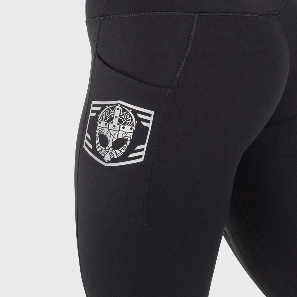 High Waisted Clan Helmet Leggings, Black