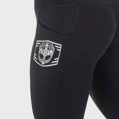 High Waisted Clan Helmet Leggings, Black