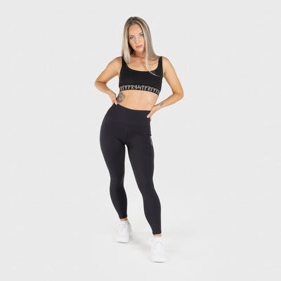 High Waisted Clan Helmet Leggings, Black