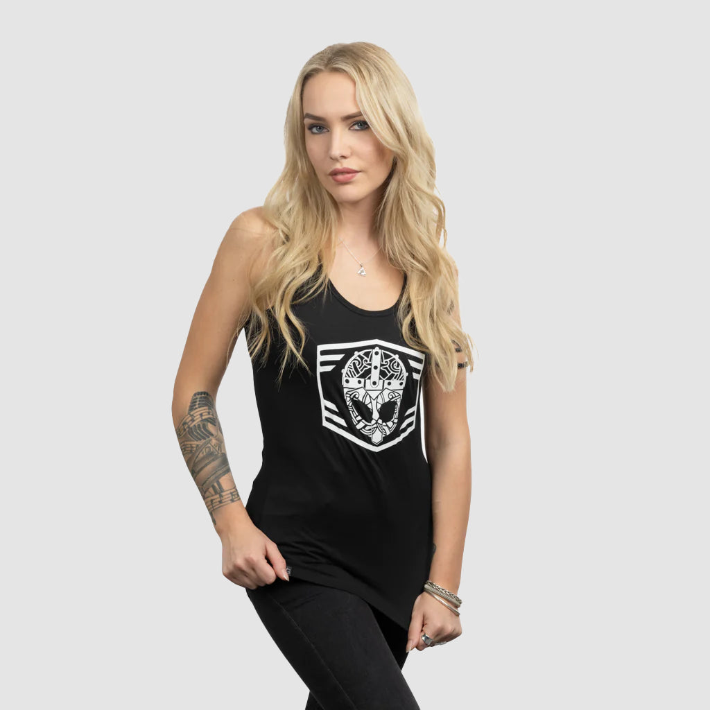 Damen Premium Tank, Clan Helmet, Schwarz
