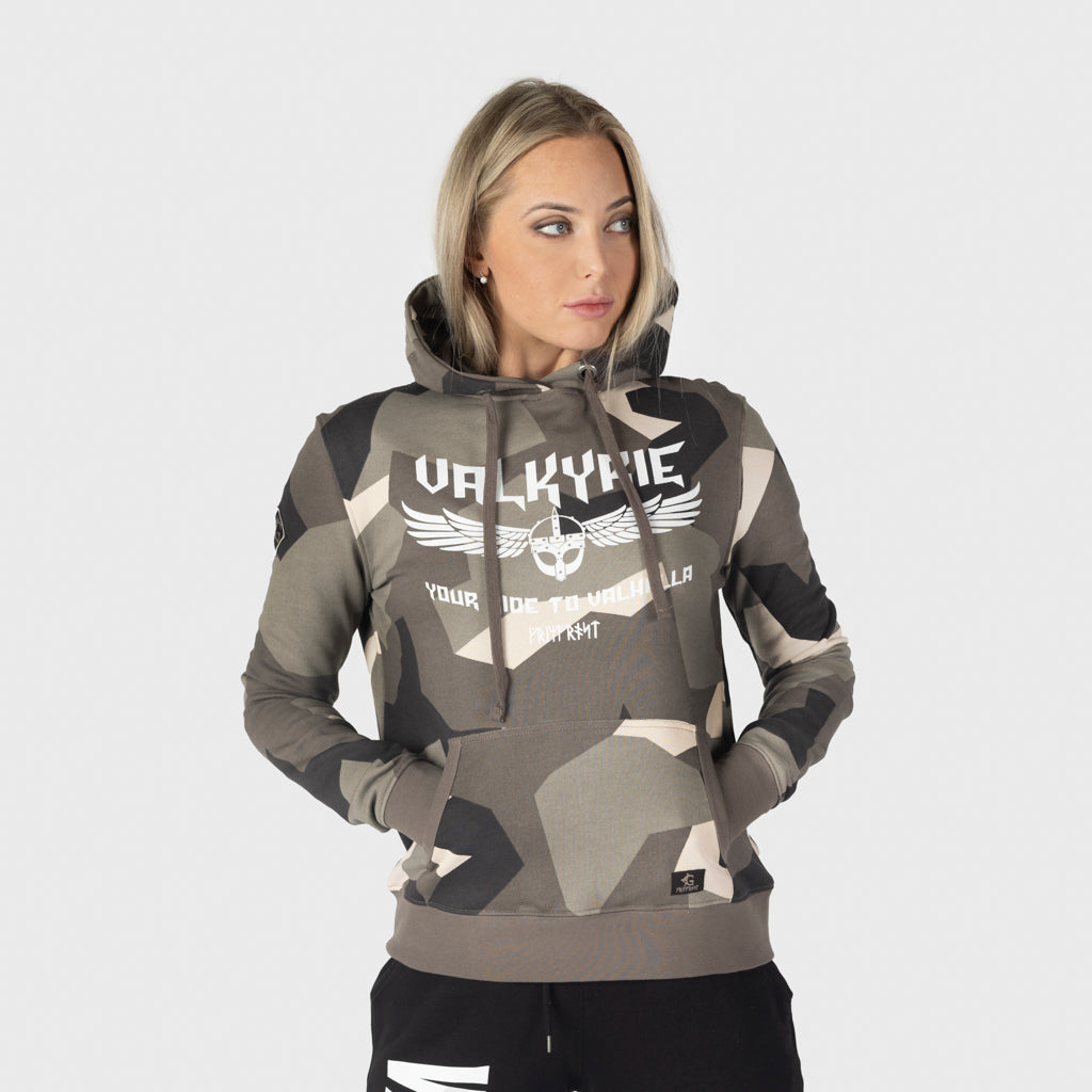 Damen Premium Hoodie, Valkyrie, M90 Braun Camo